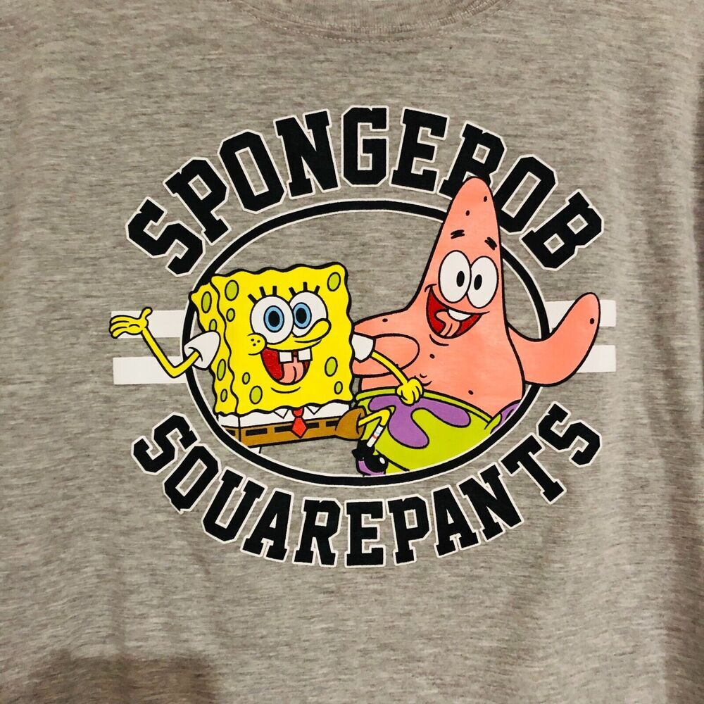 Nickelodeon Women's T-Shirt Spongebob Square Pants Graphic Crew Neck Gray Medium